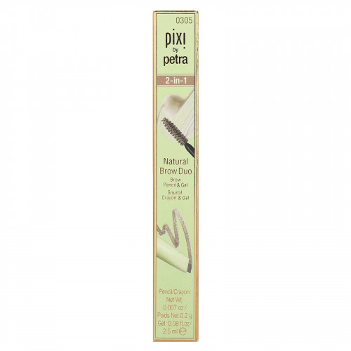 Pixi Beauty, 2-в-1 Natural Brow Duo, карандаш и гель для бровей, оттенок 0305 натуральный коричневый, 1 шт.