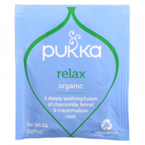 Pukka Herbs, Органический травяной чай, Relax, без кофеина, 20 пакетиков, 40 г (1,41 унции)