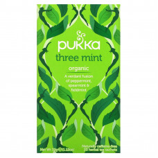 Pukka Herbs, Органический травяной чай, три мяты, без кофеина, 20 пакетиков, 32 г (1,12 унции)
