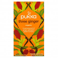 Pukka Herbs, Органический травяной чай, три имбиря, без кофеина, 20 пакетиков, 36 г (1,27 унции)