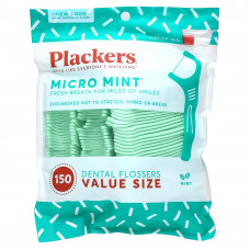 Plackers, Micro Mint, зубочистки с нитью, экономичная упаковка, мята, 150 шт.