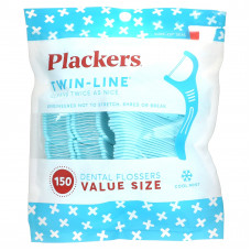 Plackers, Twin-Line, зубочистки с нитью, экономичная упаковка, морозная мята, 150 шт.