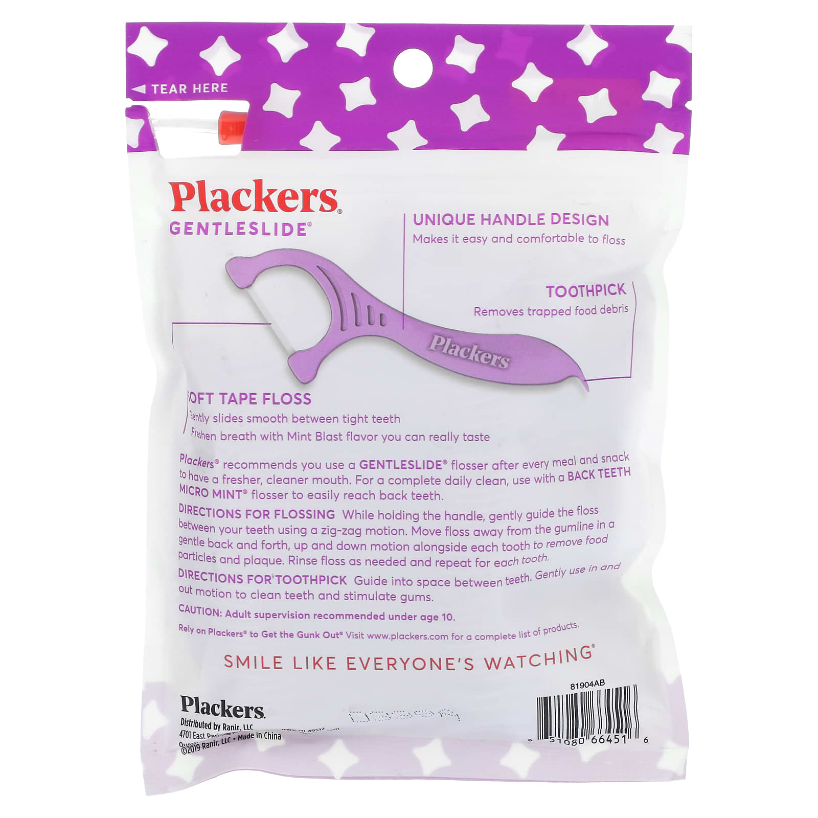 Plackers, Gentleslide, зубочистки с нитью, мята, 90 шт.