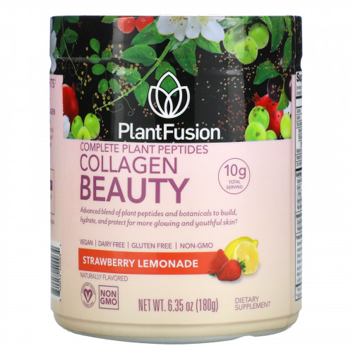 PlantFusion, Collagen Beauty, комплекс с растительными пептидами, клубничный лимонад, 180 г (6,35 унций)