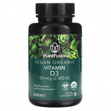 PlantFusion, витамин D3, 50 мкг (2000 МЕ), 60 веганских таблеток