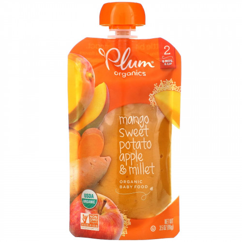 Plum Organics, органическое детское питание, этап 2, манго, батат, яблоко, пшено, 99 г (3,5 унции)