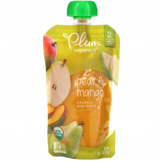 Plum Organics, органическое детское питание, этап 2, груша и манго, 113 г (4 унции)
