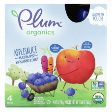 Plum Organics, яблочное пюре с голубикой и морковью, 4 пакетика по 90 г (3,17 унции)