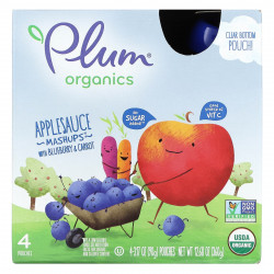 Plum Organics, яблочное пюре с голубикой и морковью, 4 пакетика по 90 г (3,17 унции)