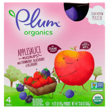 Plum Organics, Органическое яблочное пюре с клубникой, ежевикой и голубикой, 4 пакетика по 90 г (3,17 унции)