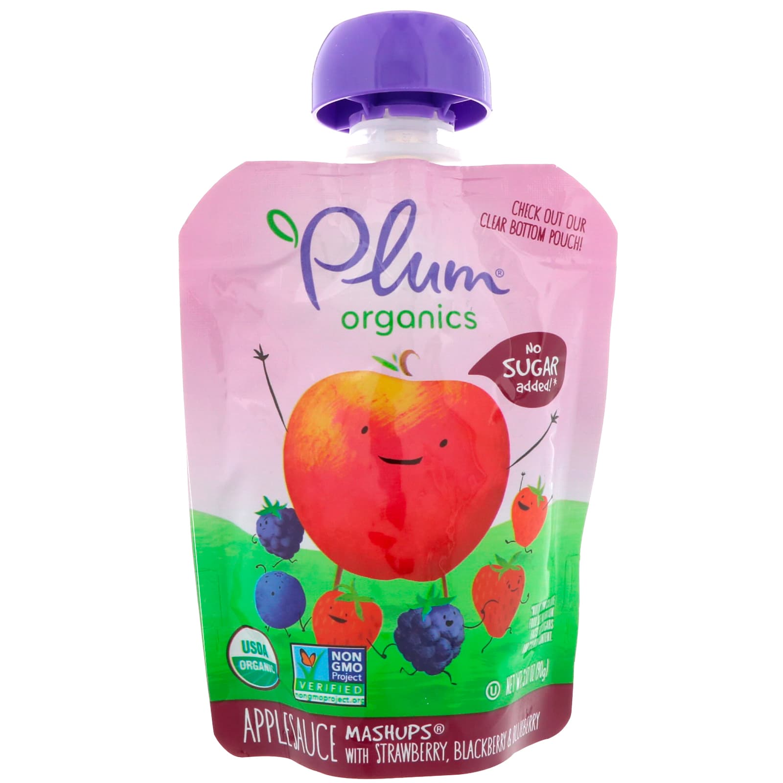 Plum Organics, Органическое яблочное пюре с клубникой, ежевикой и голубикой, 4 пакетика по 90 г (3,17 унции)