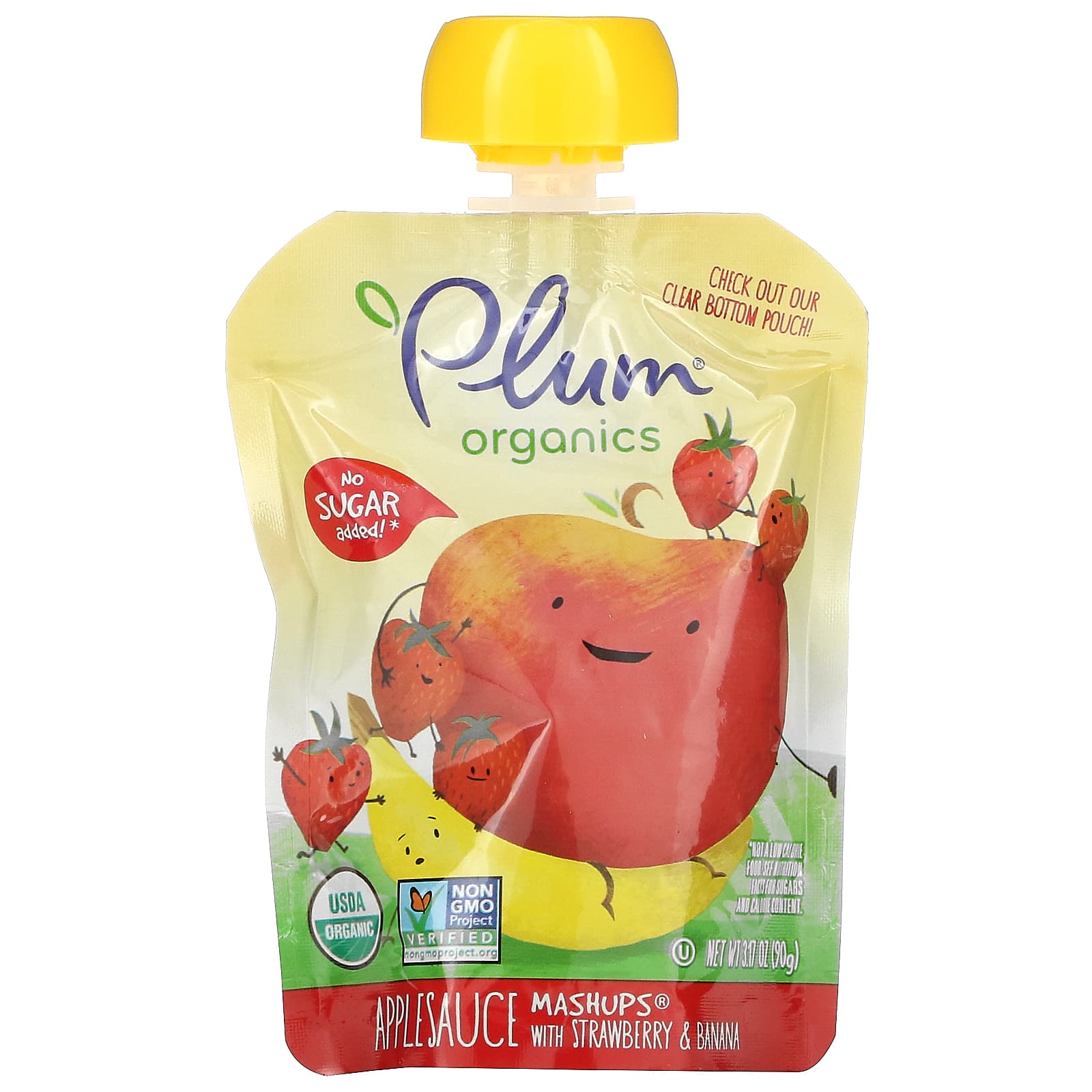 Plum Organics, яблочное пюре с клубникой и бананом, 4 пакетика, по 90 г (3,17 унции) каждый