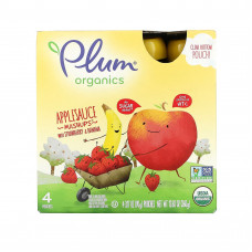 Plum Organics, яблочное пюре с клубникой и бананом, 4 пакетика, по 90 г (3,17 унции) каждый