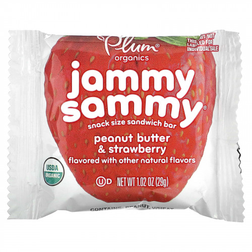 Plum Organics, Jammy Sammy, сэндвич-батончик для снеков, от 15 месяцев, с арахисовым маслом и клубникой, 5 батончиков, 29 г (1,02 унции)