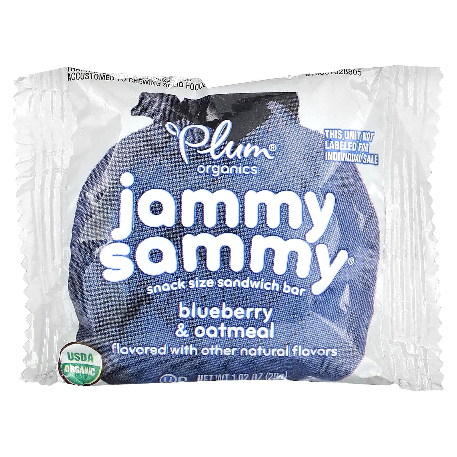 Plum Organics, Jammy Sammy, сэндвич-батончик для детей от 15 месяцев, черника и овсянка, 5 батончиков, 29 г (1,02 унции)