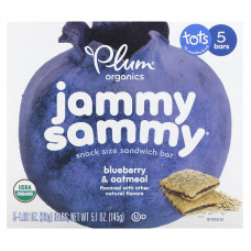 Plum Organics, Jammy Sammy, сэндвич-батончик для детей от 15 месяцев, черника и овсянка, 5 батончиков, 29 г (1,02 унции)