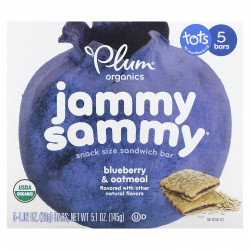 Plum Organics, Jammy Sammy, сэндвич-батончик для детей от 15 месяцев, черника и овсянка, 5 батончиков, 29 г (1,02 унции)