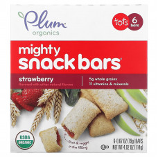 Plum Organics, Mighty Snack Bars, для малышей, клубничный вкус, 6 батончиков по 19 г (0,67 унции)