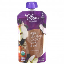 Plum Organics, Органическое детское питание, для детей от 6 месяцев, яблочный, ежевичный, кокосовый крем и овсяные хлопья, 99 г (3,5 унции)