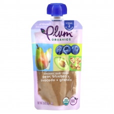 Plum Organics, Органическое детское питание, от 6 месяцев, груша, голубика, авокадо и гранола, 99 г (3,5 унции)