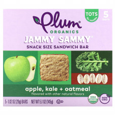 Plum Organics, Jammy Sammy, сэндвич-батончик для детей от 15 месяцев, яблоко, капуста и овсянка, 5 батончиков, 29 г (1,02 унции)