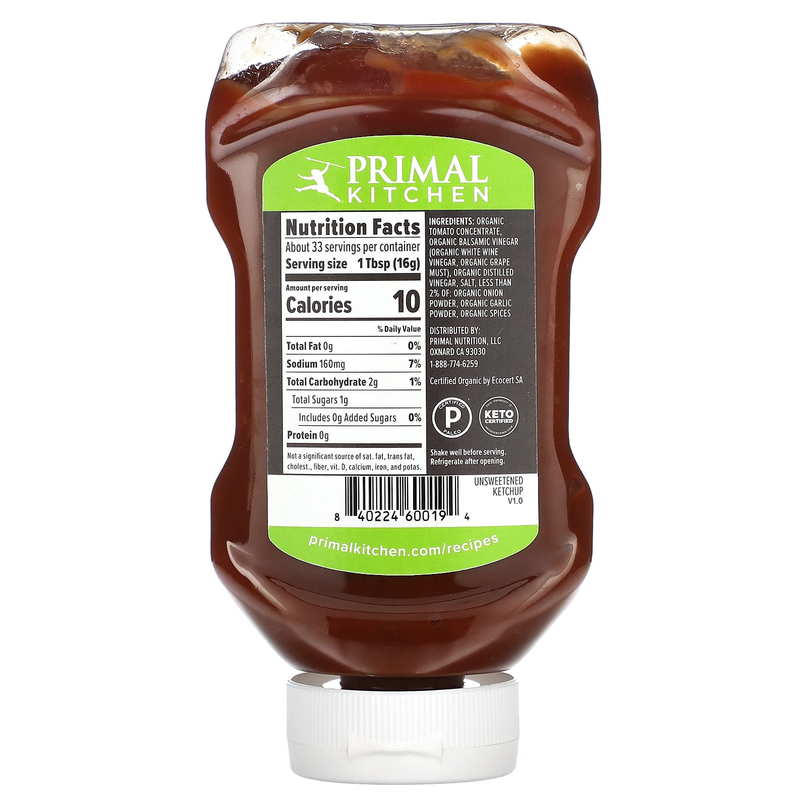 Primal Kitchen, Несладкий кетчуп, 524 г (18,5 унции)