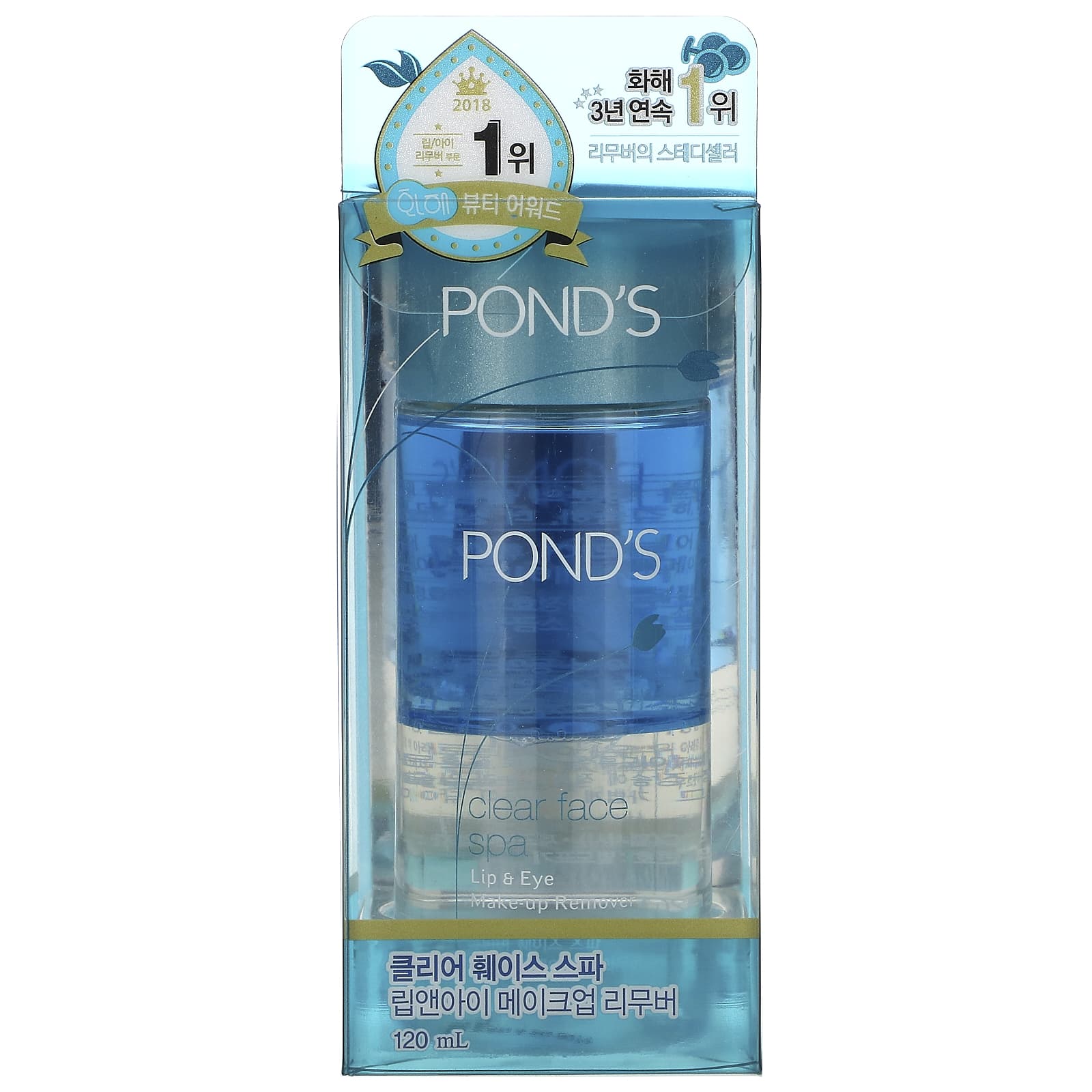 Pond's, Clear Face Spa, средство для снятия макияжа с губ и глаз, 120 мл