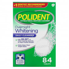 Polident, Антибактериальное средство для очищения зубных протезов, ежедневное отбеливающее средство, тройная мята, 84 таблетки