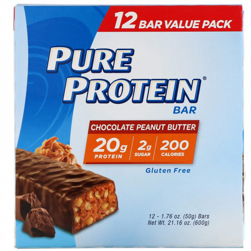 Pure Protein, Шоколадный батончик с арахисовой пастой, 12 батончиков, 50 г (1,76 унции) (Товар снят с продажи) 