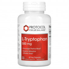 Protocol for Life Balance, L-триптофан, 500 мг, 60 растительных капсул
