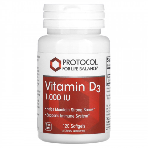 Protocol for Life Balance, Витамин D3, 1000 МЕ, 120 мягких таблеток