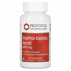 Protocol for Life Balance, альфа-липоевая кислота, 600 мг, 60 растительных капсул