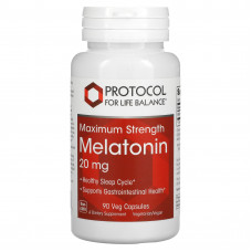 Protocol for Life Balance, Мелатонин, максимальная эффективность, 20 мг, 90 растительных капсул