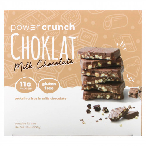 BNRG, Энергетический белковый батончик Power Crunch Choklat, молочный шоколад, 12 батончиков, вес каждого 42 г (1,5 унции)