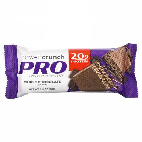 BNRG, Power Crunch Protein Energy Bar, PRO, тройной шоколад, 12 батончиков по 2,0 унции (58 г) каждый