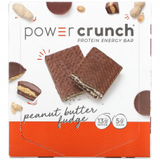 BNRG, Power Crunch, протеиновый энергетический батончик со вкусом арахисового масла и ирисок, 12 шт. по 40 г