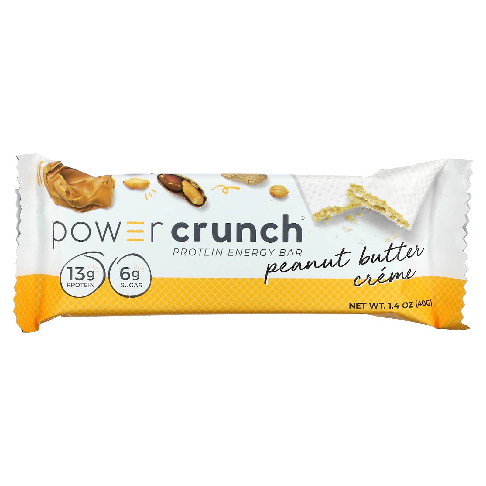 BNRG, Энергетический белковый батончик Power Crunch Original, крем с арахисовым маслом, 12 батончиков, вес каждого 40 г (1,4 унции)