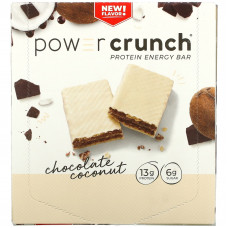 BNRG, Power Crunch, протеиновый энергетический батончик, шоколад и кокос, 12 батончиков, 40 г (1,4 унции)