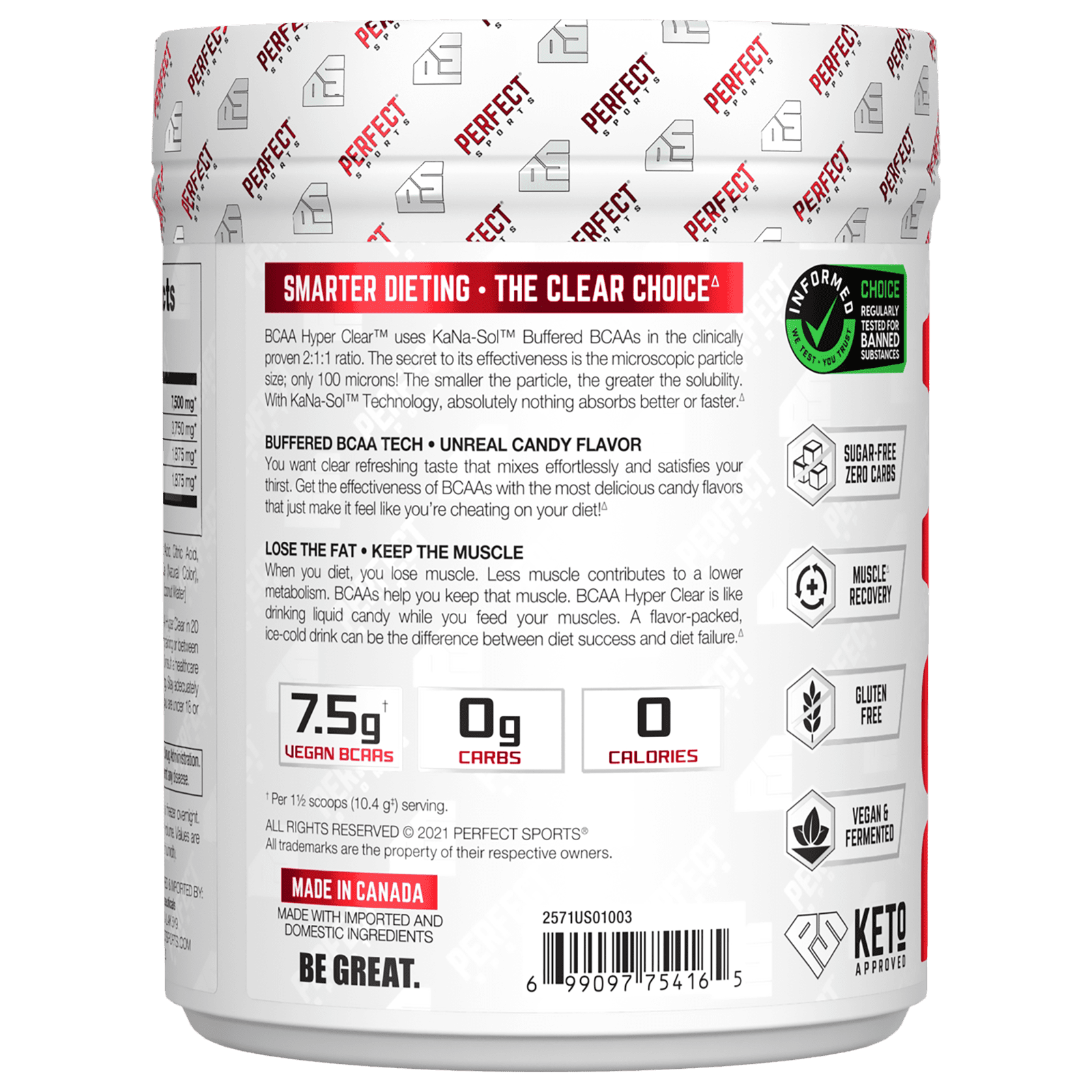 Perfect Sports, BCAA Hyper Clear, персиковые кольца насыщенного цвета, 310 г (10,9 унции)