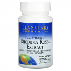 Planetary Herbals, экстракт родиолы розовой, полного спектра, 327 мг, 60 таблеток
