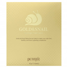 Petitfee, упаковка гидрогелевых масок для лица с золотом и улиткой, 5 шт. по 30 г
