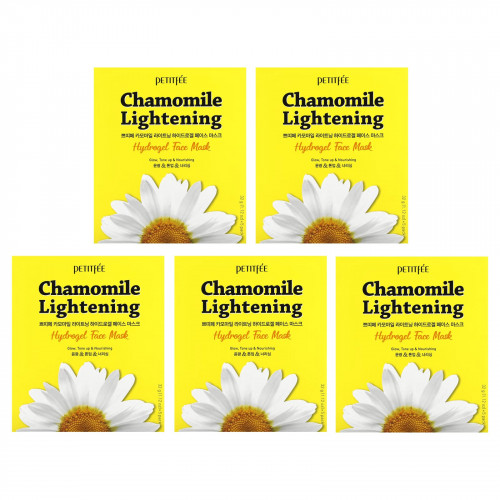 Petitfee, Chamomile Lightening, гидрогелевые маски для лица, 5 шт. по 32 г (1,12 унции)