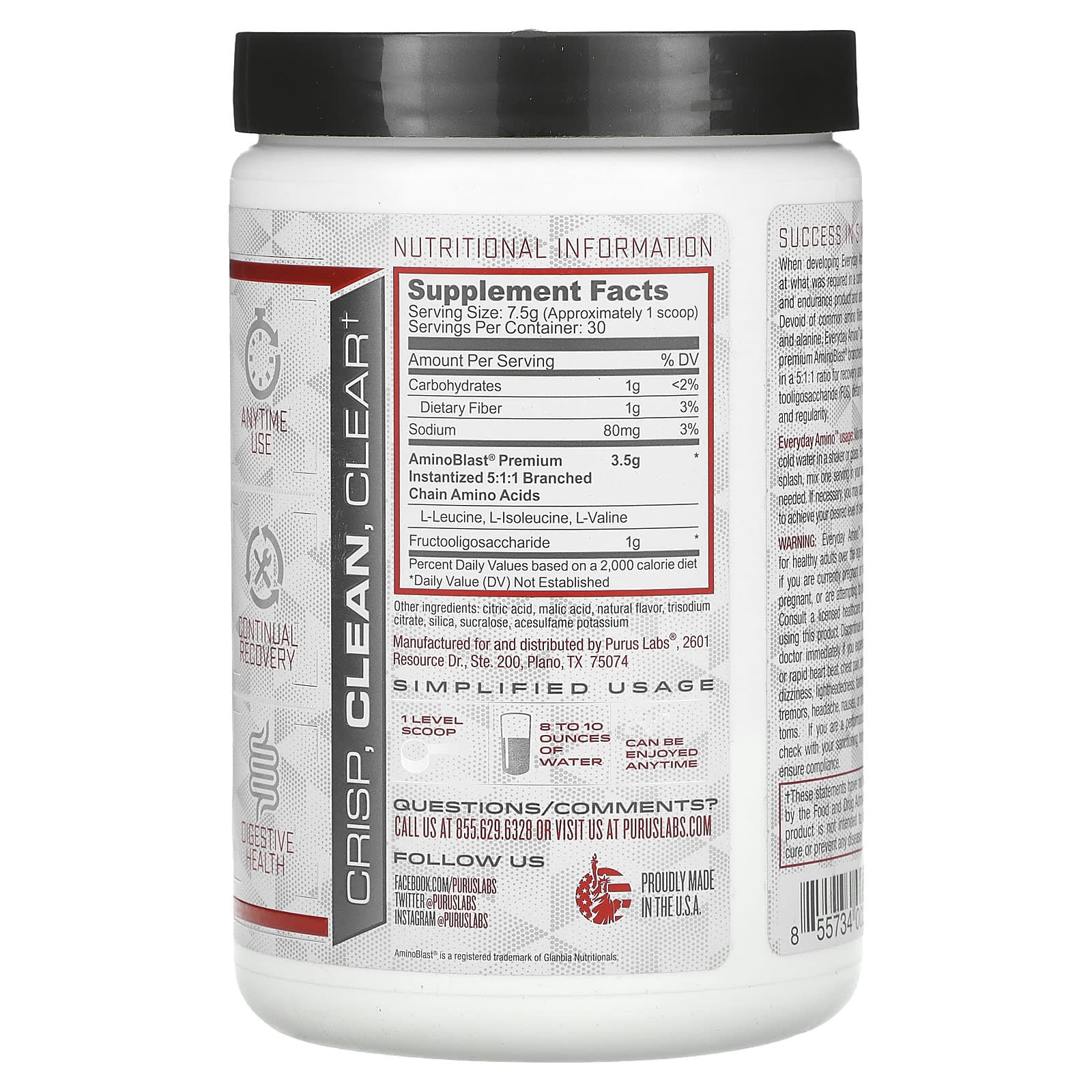 Purus Labs, Everyday Amino, натуральная ежевика и вишня, 225 г (7,9 унции)