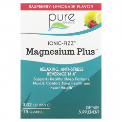 Pure Essence, Ionic-Fizz, Magnesium Plus, малиновый лимонад, 15 стиков по 5,7 г (0,2 унции)