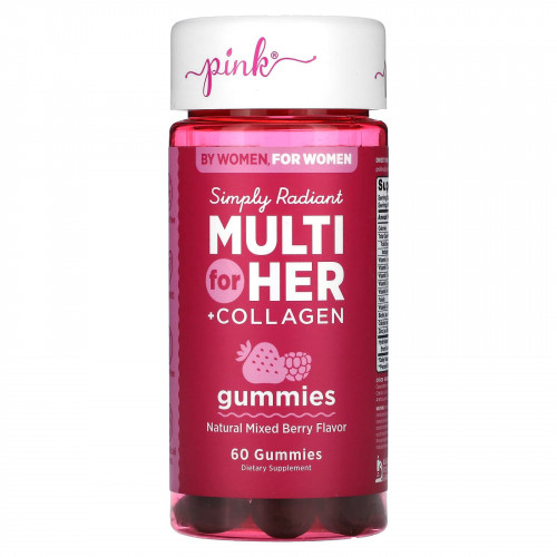 Pink, Simply Radiant Multi For Her + Collagen, ягодное ассорти, 60 жевательных таблеток