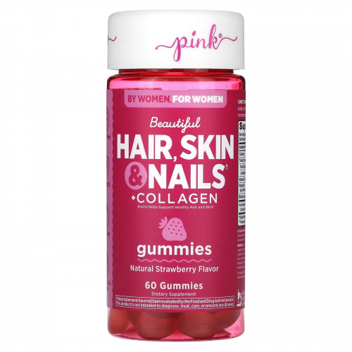Pink, Beautiful Hair, Skin & Nails + Collagen, натуральная клубника, 60 жевательных таблеток
