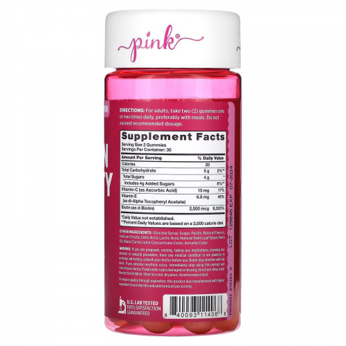 Pink, Потрясающая красота с биотином, натуральные фрукты, 60 жевательных таблеток