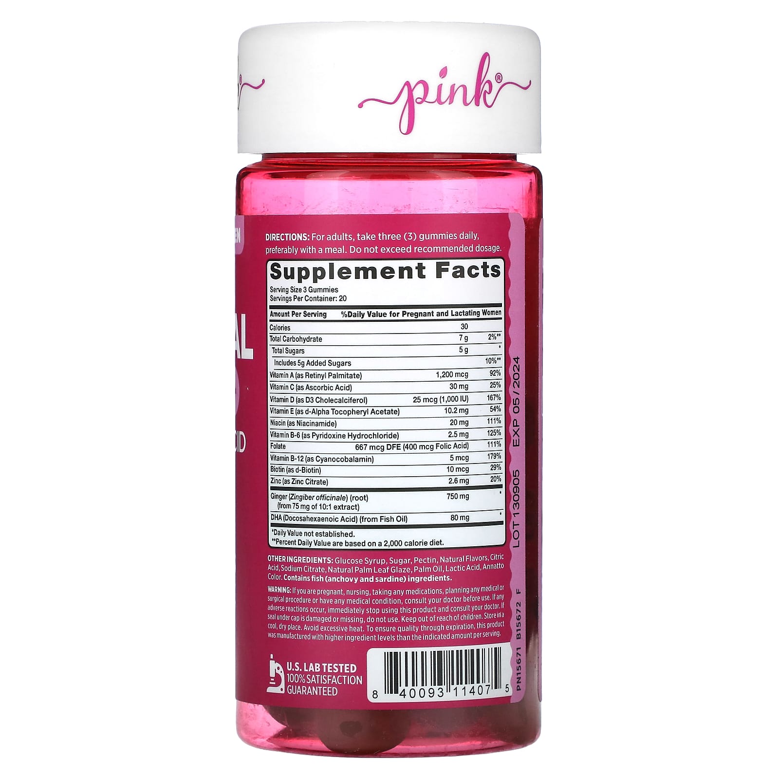 Pink, Vibrant Prenatal Multi + DHA, фолиевая кислота, натуральные фрукты, 60 жевательных таблеток