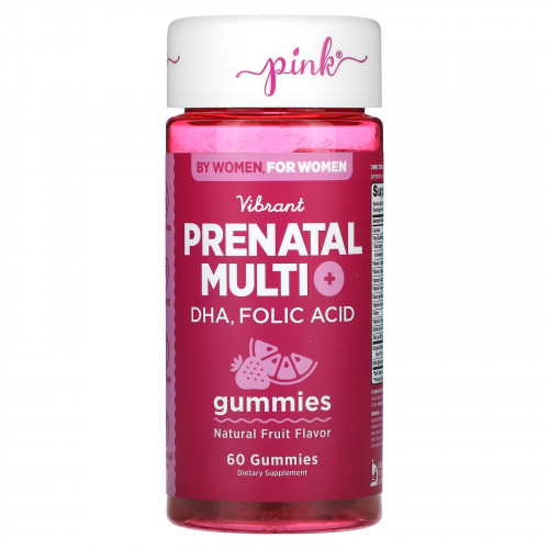 Pink, Vibrant Prenatal Multi + DHA, фолиевая кислота, натуральные фрукты, 60 жевательных таблеток