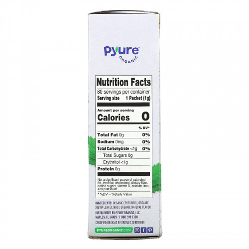 Pyure, органический подсластитель на основе гранул стевии, заменитель сахара, подходит для кетодиеты, 80 пакетиков по 1 г (0,035 унции)